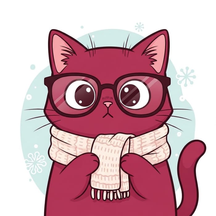 Cute Dark Pink Cat in Stylish Winter Wear Cute Dark Pink Cat in Stylish Winter Wear