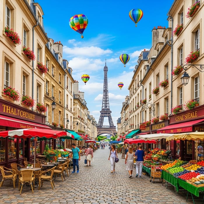 Vibrant and Colorful France: Cobblestone Streets, Eiffel Tower, Outdoor Markets Vibrant and Colorful France: Cobblestone Streets, Eiffel Tower, Outdoor Markets