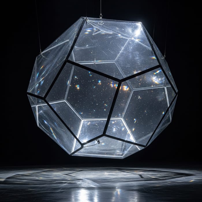 Dazzling 50-Foot Clear Glass Dodecahedron Suspended 10 Feet in Space
