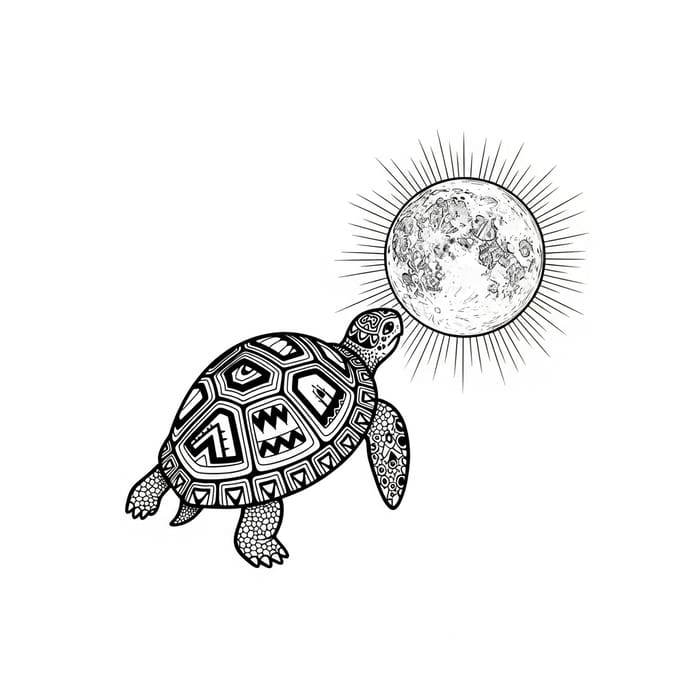 Monochrome Indigenous Turtle and Moon Art