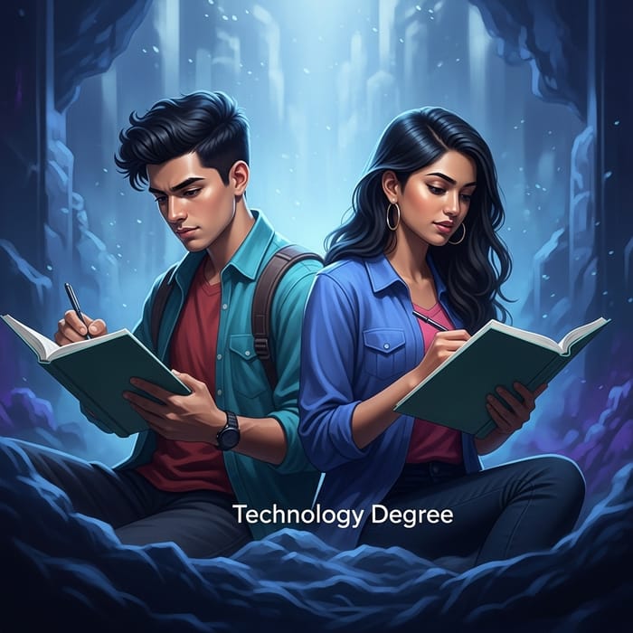 Ethereal Fantasy Illustration of University Students Studying Tech Degree Ethereal Fantasy Illustration of University Students Studying Tech Degree