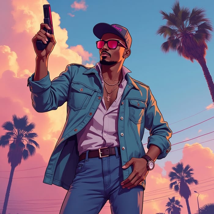 GTA Vice City Cover Art in Borderlands Style