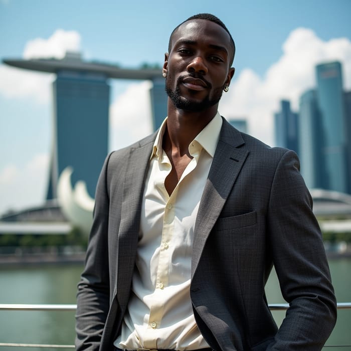 Chic Black Male Model at Marina Bay Sands Singapore