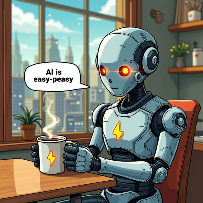 Sci-Fi Cartoon Coffee Shop with a Robot Twist