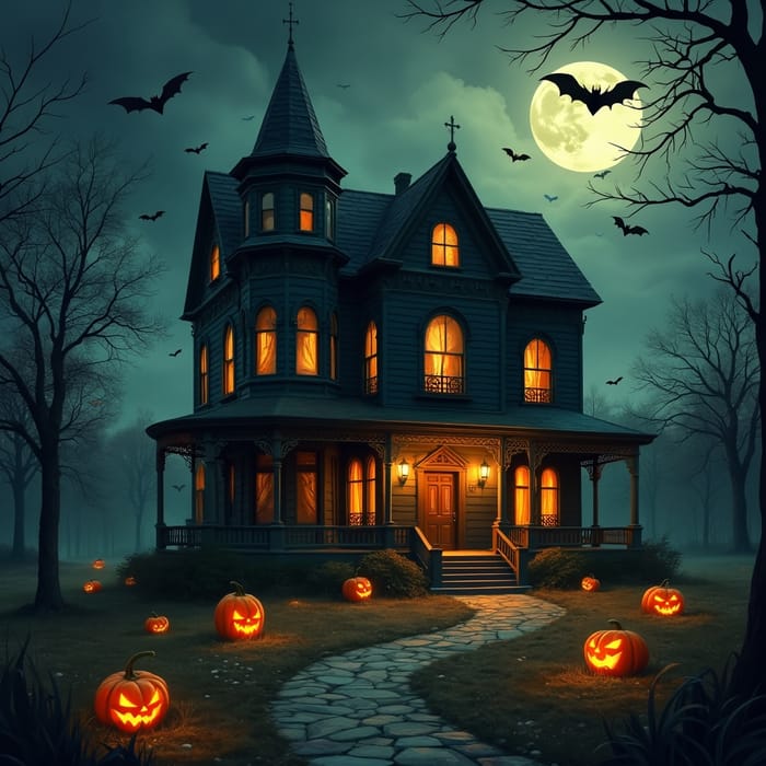 Vintage Gothic Haunted House Artwork