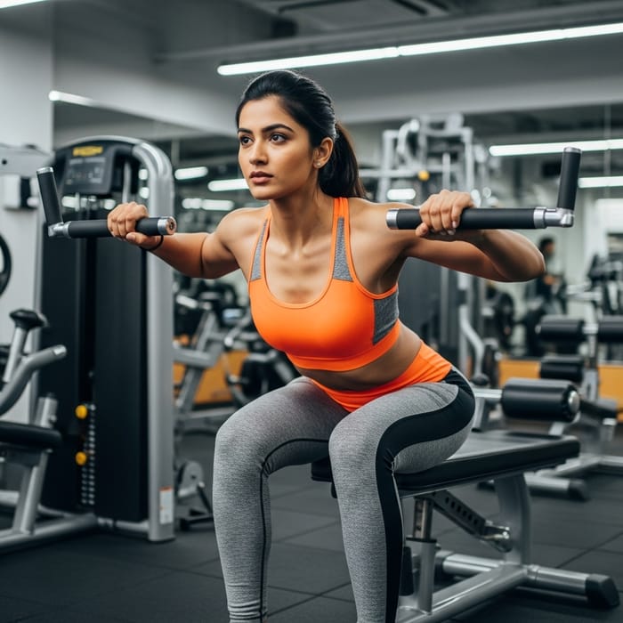 Fit Woman Orange Grey Sports Fitness Health Enthusiast