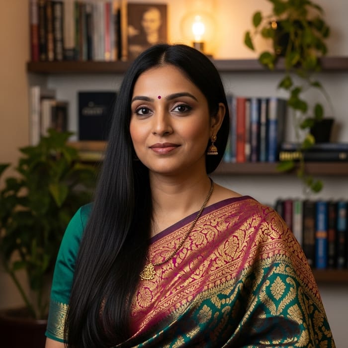 Elegant South Asian Woman in Traditional Saree