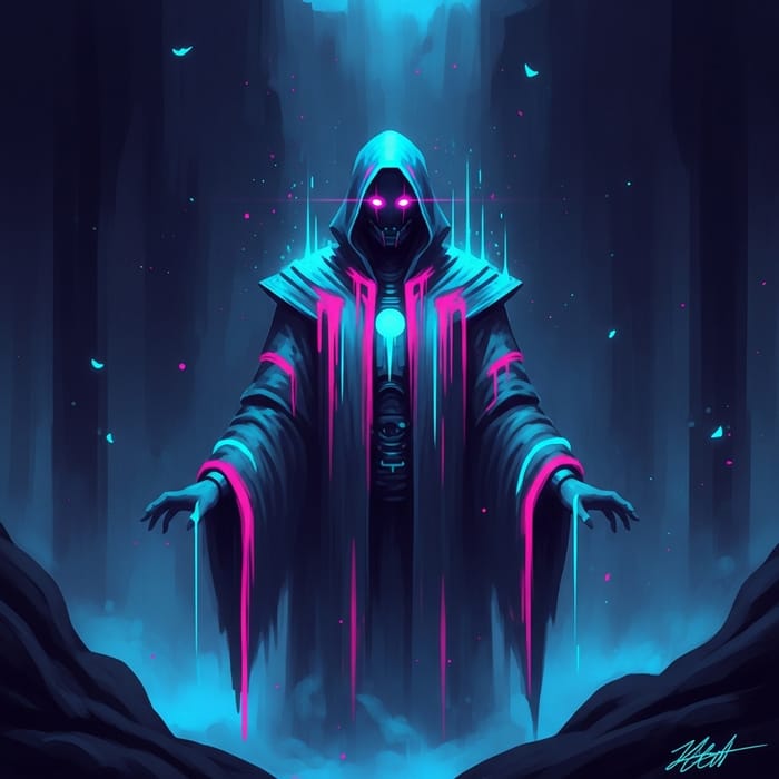 Enigmatic Cyberpunk Figure: Ethereal Neon Sci-Fi Art Enigmatic Cyberpunk Figure: Ethereal Neon Sci-Fi Art