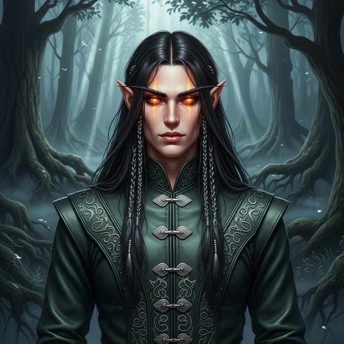 Black-Haired Elf with Glowing Orange Eyes