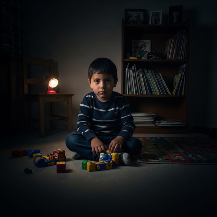 Black Eye Hispanic Child: Mysterious Image in Dimly Lit Room Black Eye Hispanic Child: Mysterious Image in Dimly Lit Room