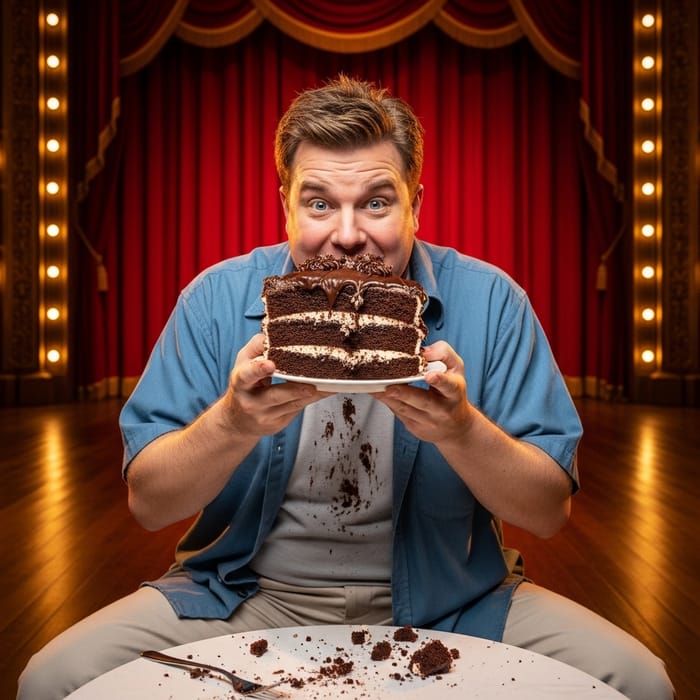 Chris Farley Cake Celebration: Joyful Eating Moment