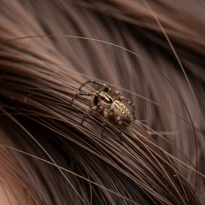 Spider crawling on person's head
