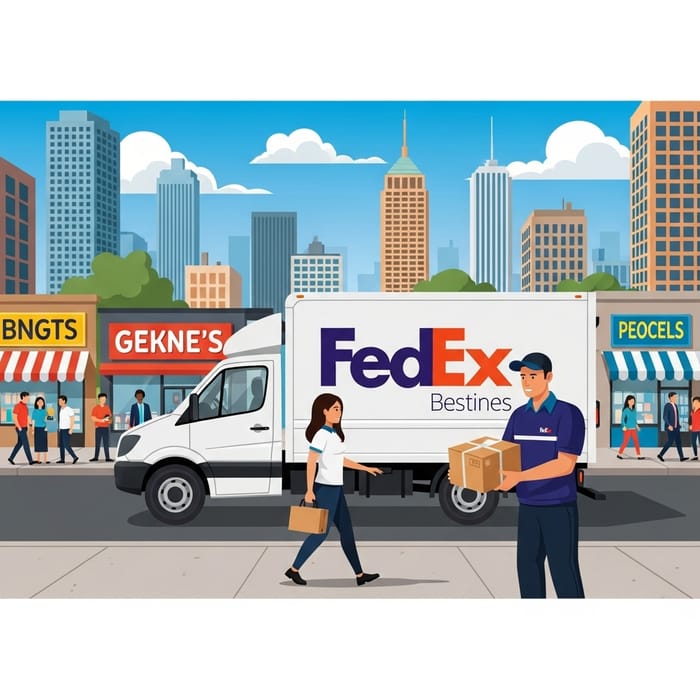 FedEx Delivery Truck in Bustling City | Fast Shipping FedEx Delivery Truck in Bustling City | Fast Shipping