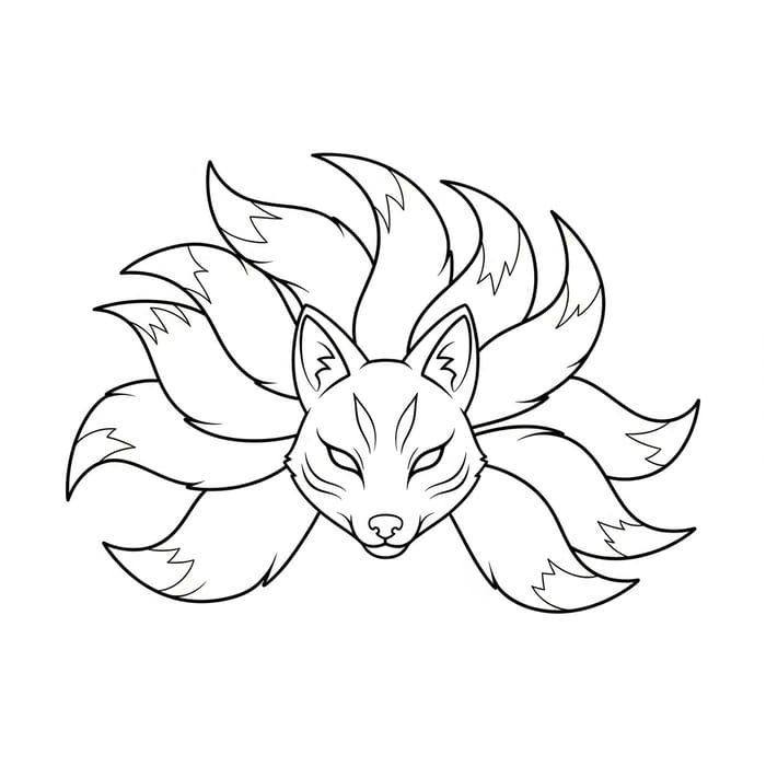 Stylized Kitsune Head with Nine Graceful Tails Stylized Kitsune Head with Nine Graceful Tails