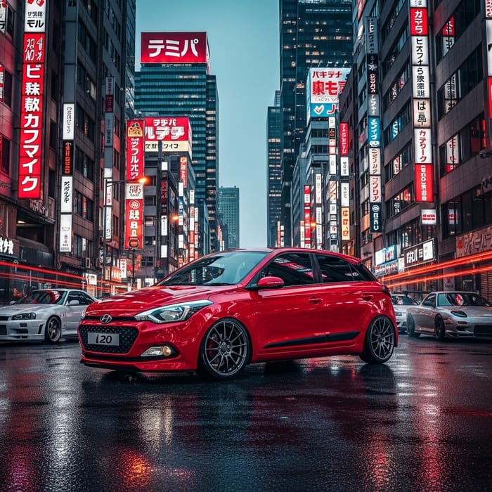 Red Hyundai Elite 120 in JDM Urban Setting Red Hyundai Elite 120 in JDM Urban Setting