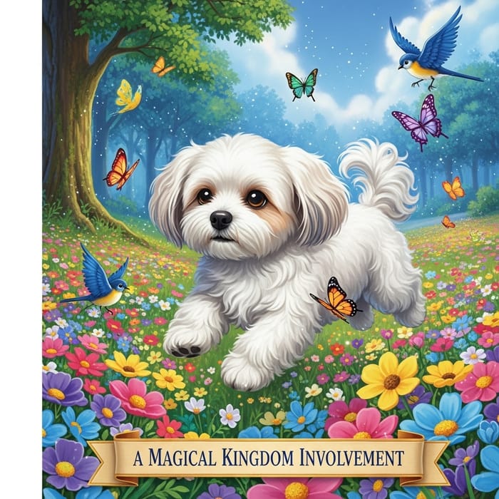 White Lhasa Apso Dog: Disney Magic in The Garden White Lhasa Apso Dog: Disney Magic in The Garden