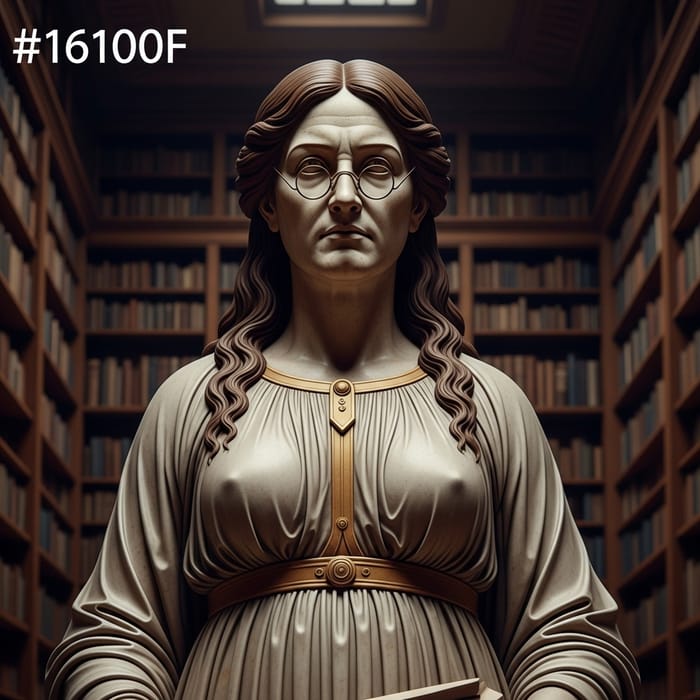 Aged Greek Philosopher Woman Statue in Library