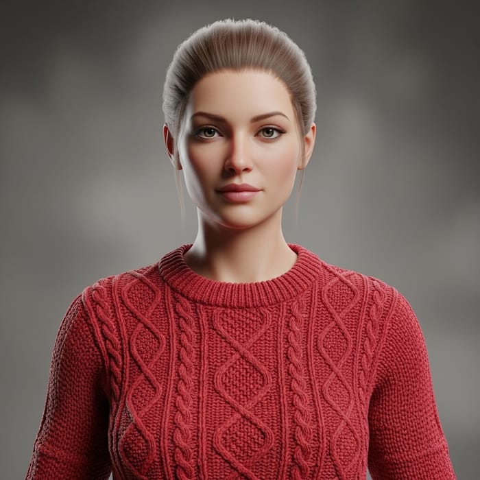 3D Woman in Red Sweater with Pulled Back Hair