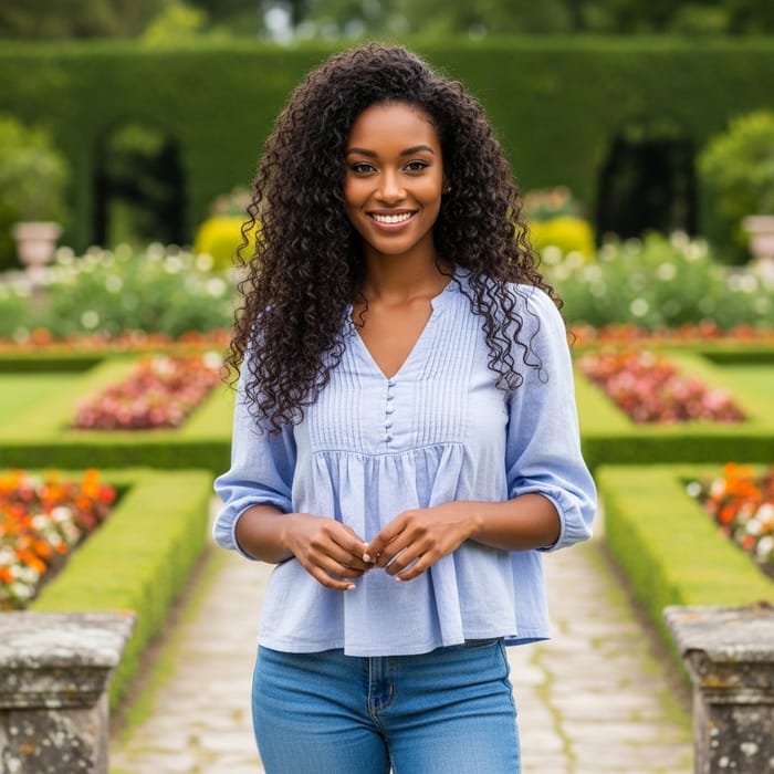 Radiant Beauty: Beautiful Girl in Serene Garden