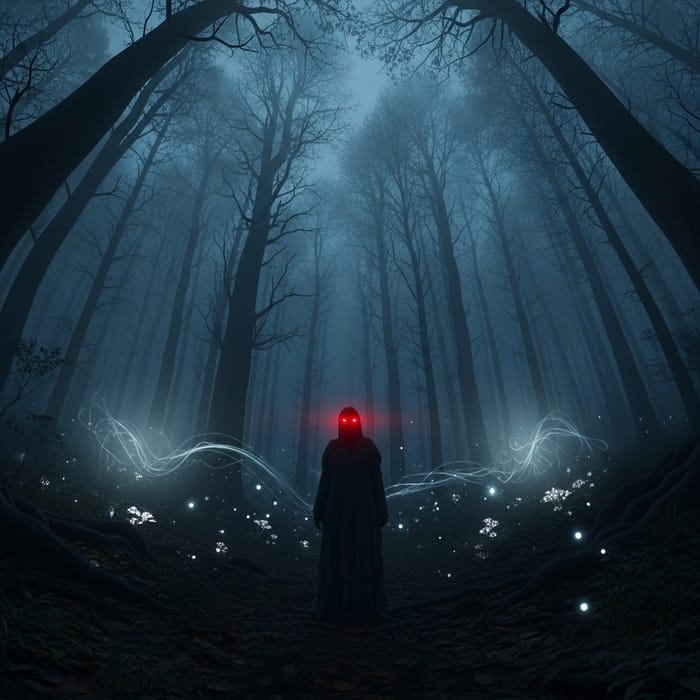 Mysterious Figure in Foggy Forest - Dark Atmosphere Mysterious Figure in Foggy Forest - Dark Atmosphere