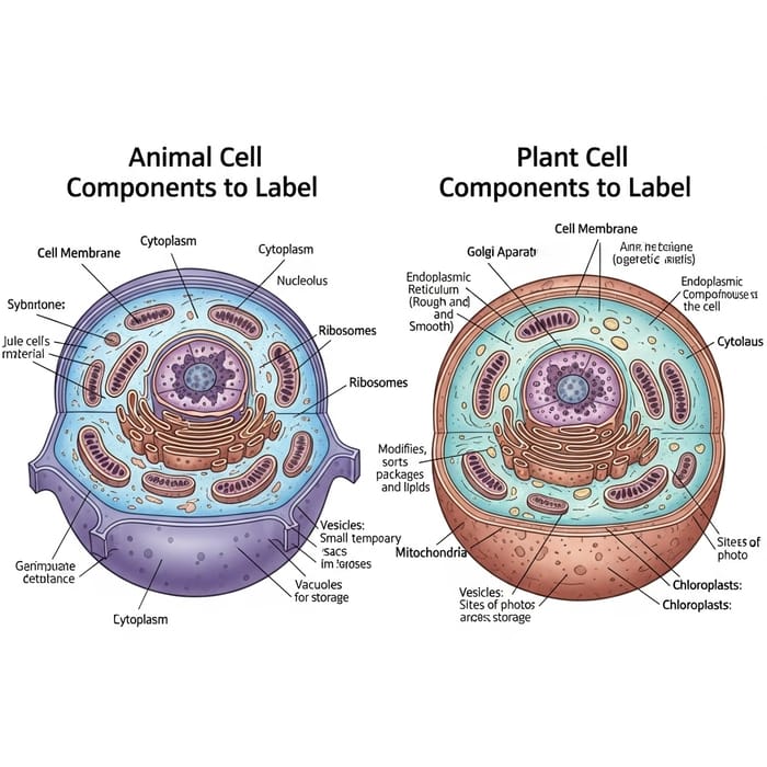 Detailed Plant & Animal Cell Structure Illustration - Cross-Section Diagram Detailed Plant & Animal Cell Structure Illustration - Cross-Section Diagram