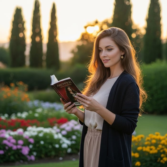 Beautiful Woman in Enchanting Garden Scene Beautiful Woman in Enchanting Garden Scene