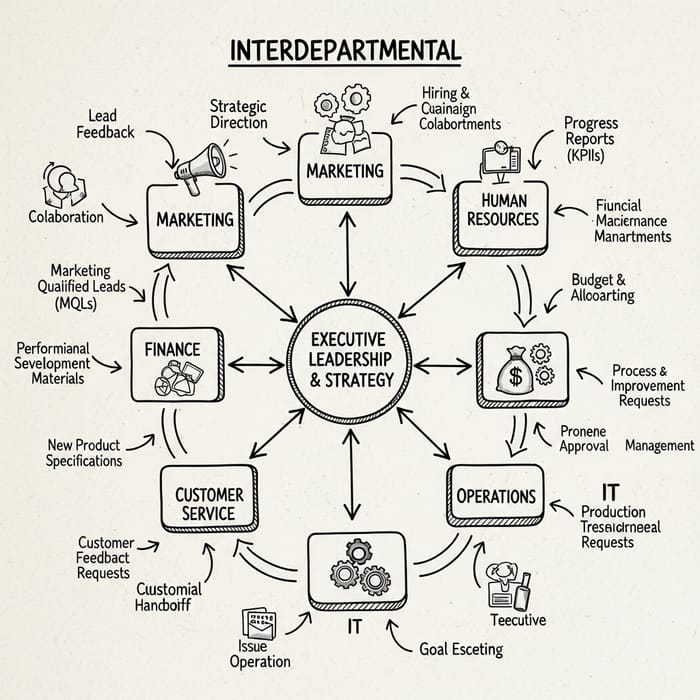 Interdepartmental Relationship Diagram | Departments Collaboration Sketch Interdepartmental Relationship Diagram | Departments Collaboration Sketch