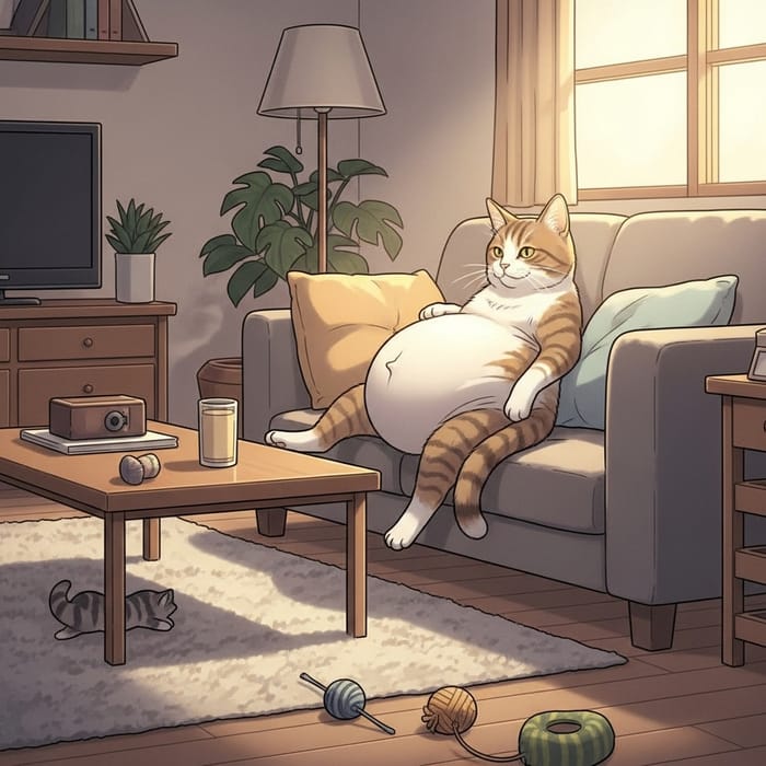 Pregnant Cat in Cozy Home: Anticipation and Tranquility