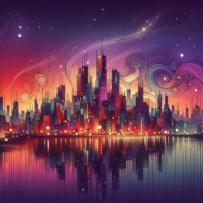 Abstract Cityscape at Dusk: Vibrant Urban Life