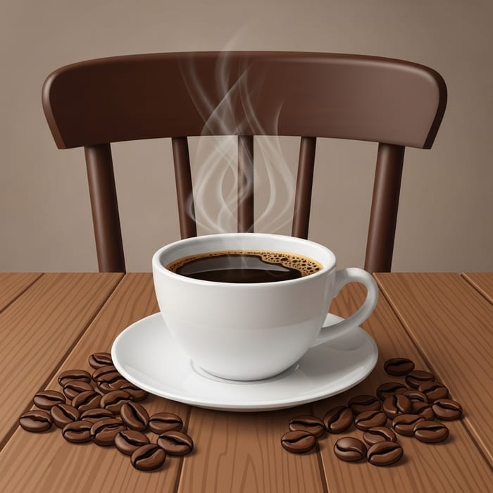 Steaming Cup of Freshly Brewed Java Coffee on Rustic Wooden Table Steaming Cup of Freshly Brewed Java Coffee on Rustic Wooden Table