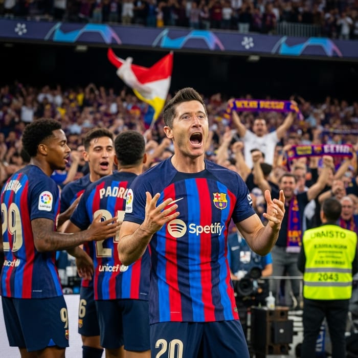 Lewandowski Celebrating Goal at Barca Stadium