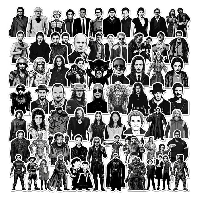 High Quality Black And White Printable Film Character Stickers