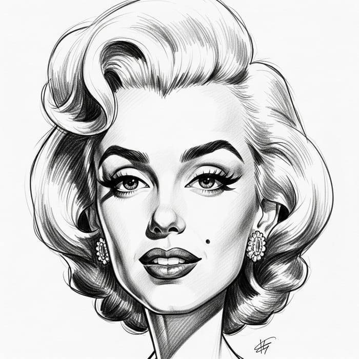 Marilyn Monroe Caricature: Expressive Detailed Sketch