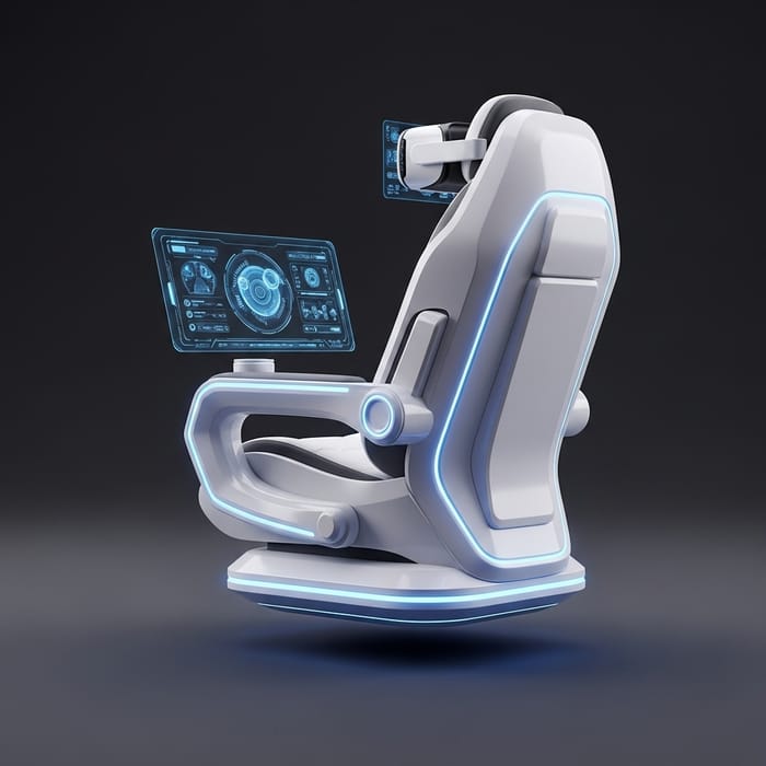 Futuristic White Hover Chair with Holographic Interface