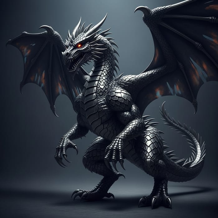 Realistic Dark Aluminum Dragon - Mystical Creature of Power Realistic Dark Aluminum Dragon - Mystical Creature of Power