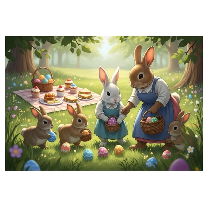 Joyful Bunny Family Easter Celebration | A Scene of Family Bunnies