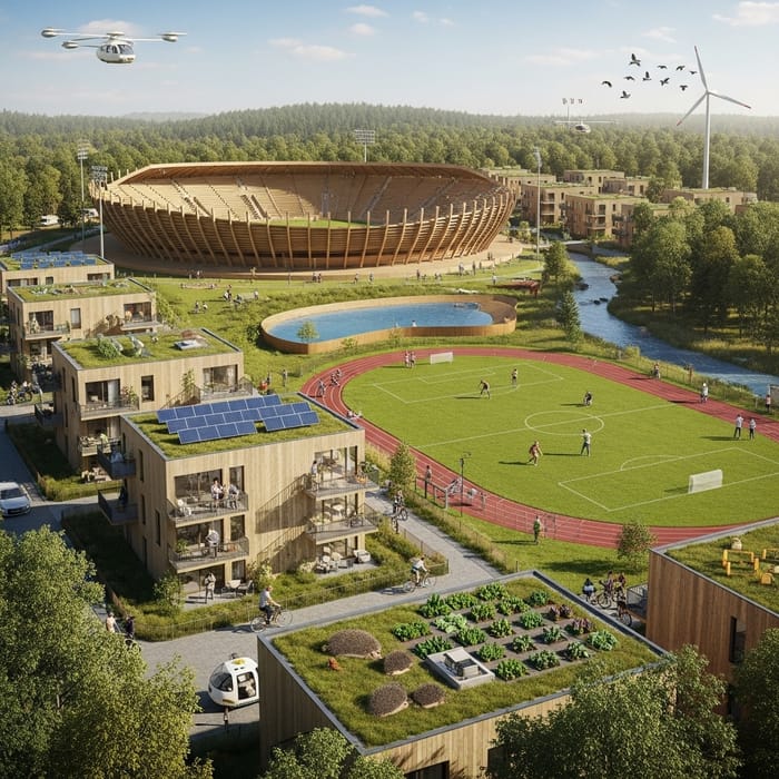 Sustainable Olympic Village with Natural Pool & Green Amenities Sustainable Olympic Village with Natural Pool & Green Amenities