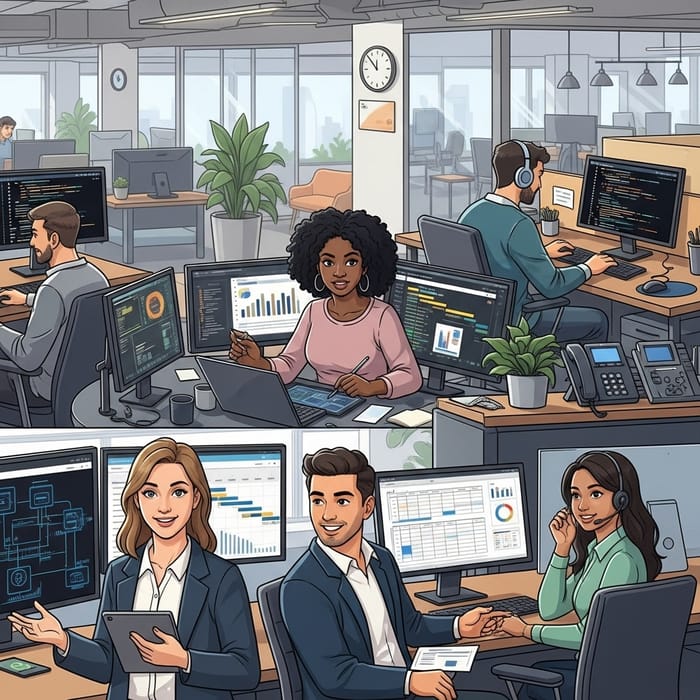 Diverse Employee Group in Modern Office Setting Diverse Employee Group in Modern Office Setting