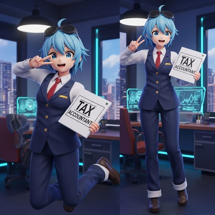 Cute Anime Tax Accountant | Sky Blue Hair, Vibrant Style Cute Anime Tax Accountant | Sky Blue Hair, Vibrant Style
