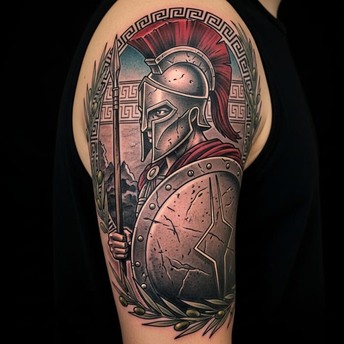 Spartan Tattoo Design with Greek Symbols