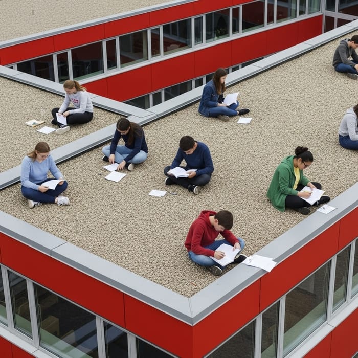 Dedicated Students Working on Exams atop School | Diverse Learning Scene Dedicated Students Working on Exams atop School | Diverse Learning Scene