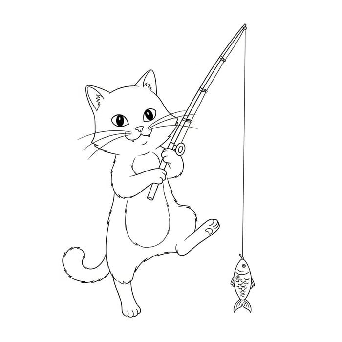 Whimsical Cartoon Cat Line Drawing Whimsical Cartoon Cat Line Drawing