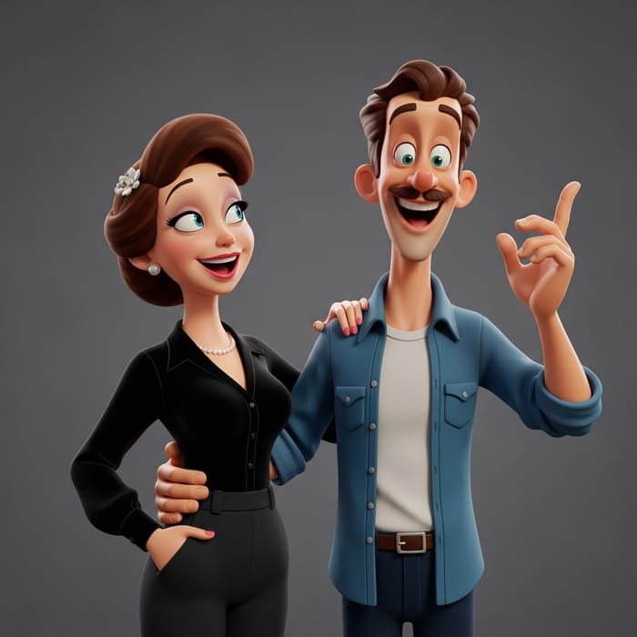 Disney Style Animated Wedding Illustration - Joyful Couple