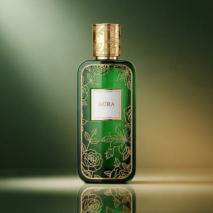 Elegant Green & Gold Perfume Bottle Design Elegant Green & Gold Perfume Bottle Design