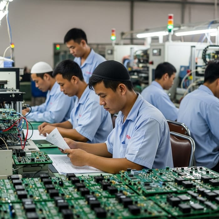 Chinese Muslim Workers in Electronics Factory
