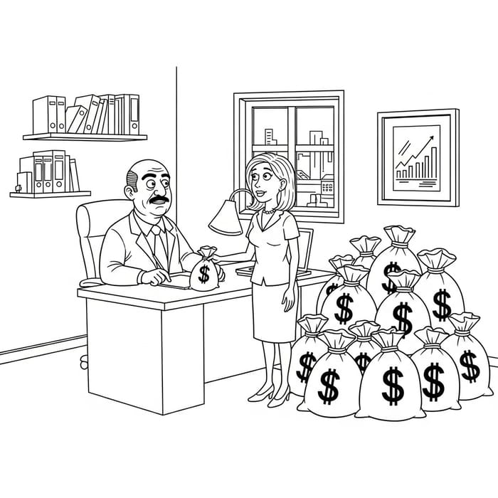 Comical Office Scene: Manager, Secretary & Hemp Sacks Comical Office Scene: Manager, Secretary & Hemp Sacks