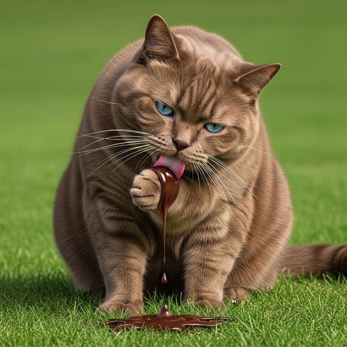 Realistic Chocolate British Shorthair Cat in Grass