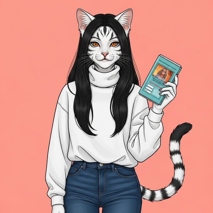 South Asian Female Cat-Human Hybrid: White Fur, Amber Eyes South Asian Female Cat-Human Hybrid: White Fur, Amber Eyes