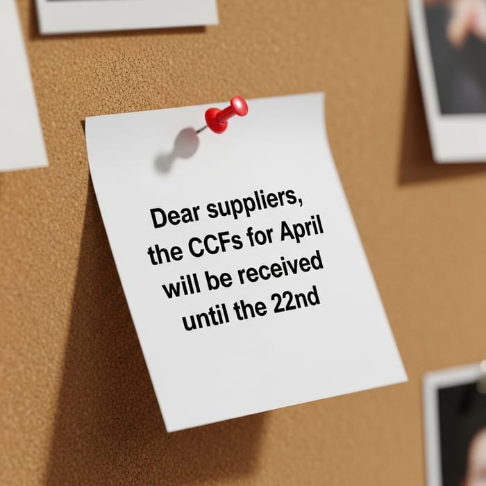 Important Notice for Suppliers: April CCFs Deadline