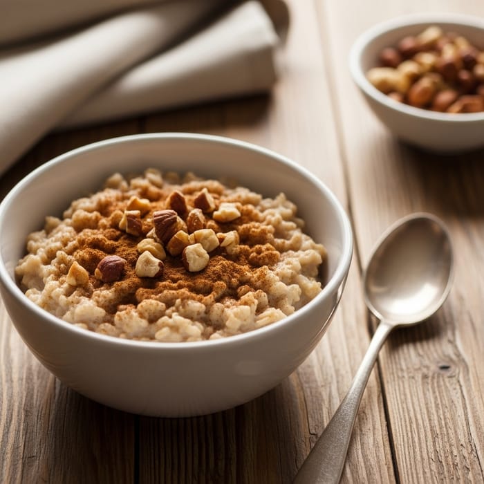 Delicious Oatmeal Bowl with Cinnamon and Nuts Delicious Oatmeal Bowl with Cinnamon and Nuts